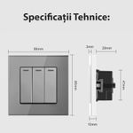 Casa si Gradina - Electrice - Distributie electrica si comanda - Intrerupatoare - Intrerupator Triplu Cap Scara Cu Panou Din Sticla Securizata Techstar® TGS 01, 220V, 16A, 86 X 86 Mm, Gri, cu 3 Faze - Infinity.ro