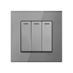 Casa si Gradina - Electrice - Distributie electrica si comanda - Intrerupatoare - Intrerupator Triplu Cap Scara Cu Panou Din Sticla Securizata Techstar® TGS 01, 220V, 16A, 86 X 86 Mm, Gri, cu 3 Faze - Infinity.ro