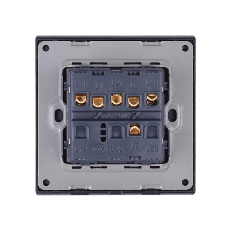 Casa si Gradina - Electrice - Distributie electrica si comanda - Intrerupatoare - Intrerupator Triplu Cap Scara Cu Panou Din Sticla Securizata Techstar® TGS 01, 220V, 16A, 86 X 86 Mm, Gri, cu 3 Faze - Infinity.ro