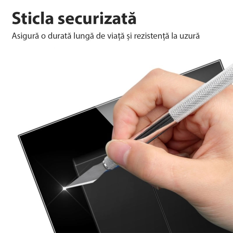 Casa si Gradina - Electrice - Distributie electrica si comanda - Intrerupatoare - Intrerupator Triplu Cap Scara Cu Panou Din Sticla Securizata Techstar® TGS 01, 220V, 16A, 86 X 86 Mm, Gri, cu 3 Faze - Infinity.ro
