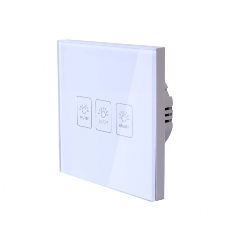 Casa si Gradina - Electrice - Distributie electrica si comanda - Intrerupatoare - Intrerupator Touch Techstar® TG02, Sticla Securizata, Design Modern, Iluminare LED, 3 Faze, Alb - Infinity.ro