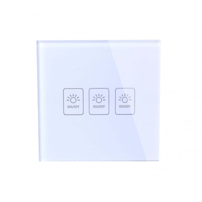 Casa si Gradina - Electrice - Distributie electrica si comanda - Intrerupatoare - Intrerupator Touch Techstar® TG02, Sticla Securizata, Design Modern, Iluminare LED, 3 Faze, Alb - Infinity.ro