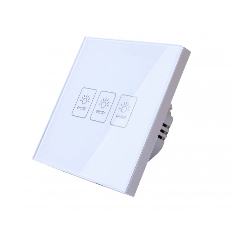 Casa si Gradina - Electrice - Distributie electrica si comanda - Intrerupatoare - Intrerupator Touch Techstar® TG02, Sticla Securizata, Design Modern, Iluminare LED, 3 Faze, Alb - Infinity.ro