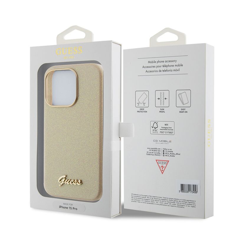 Laptop, Telefoane si Tablete - Telefoane mobile si accesorii - Accesorii Telefoane - Huse telefoane - Husa pentru iPhone 15 Pro - Guess Glitter Glossy Script (GUHCP15LPGMCSD) - Sparkle Bej - Infinity.ro