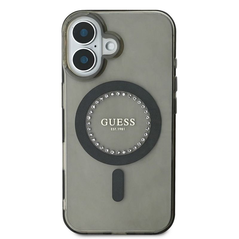 Laptop, Telefoane si Tablete - Telefoane mobile si accesorii - Accesorii Telefoane - Huse telefoane - Husa pentru iPhone 16 - Guess IML Rhinestones MagSafe (GUHMP16SPFTDTEK) - Negru - Infinity.ro