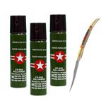 Sport si Outdoor - Camping - Accesorii camping si drumetii - Set cutit model spaniol 18 cm si trei sprayuri piper, auto-aparare, 110 ml, verde - Infinity.ro