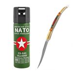 Sport si Outdoor - Camping - Accesorii camping si drumetii - Set cutit model spaniol 15 cm si trei sprayuri piper, auto-aparare, 110 ml, verde - Infinity.ro