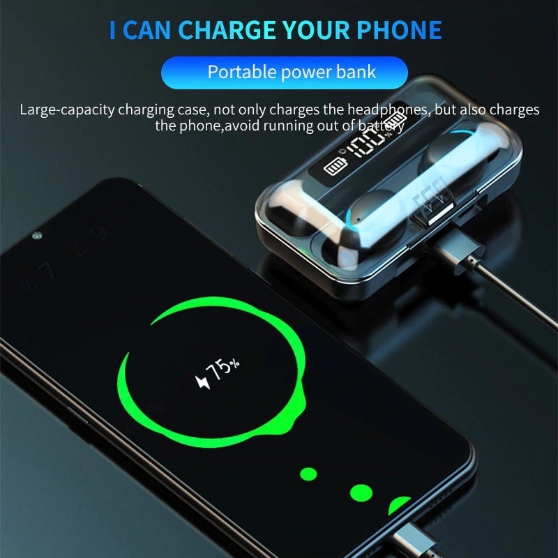 TV, Audio-Video si Foto - Portabile audio - Casti audio - Casti F9 Smart Techstar®, Wireless, Bluetooth V5.0, SplashResistent, Touch, iOS, 1200mAh, Android, Negru - Infinity.ro