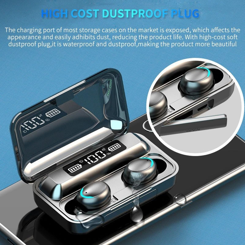 TV, Audio-Video si Foto - Portabile audio - Casti audio - Casti F9 Smart Techstar®, Wireless, Bluetooth V5.0, SplashResistent, Touch, iOS, 1200mAh, Android, Negru - Infinity.ro