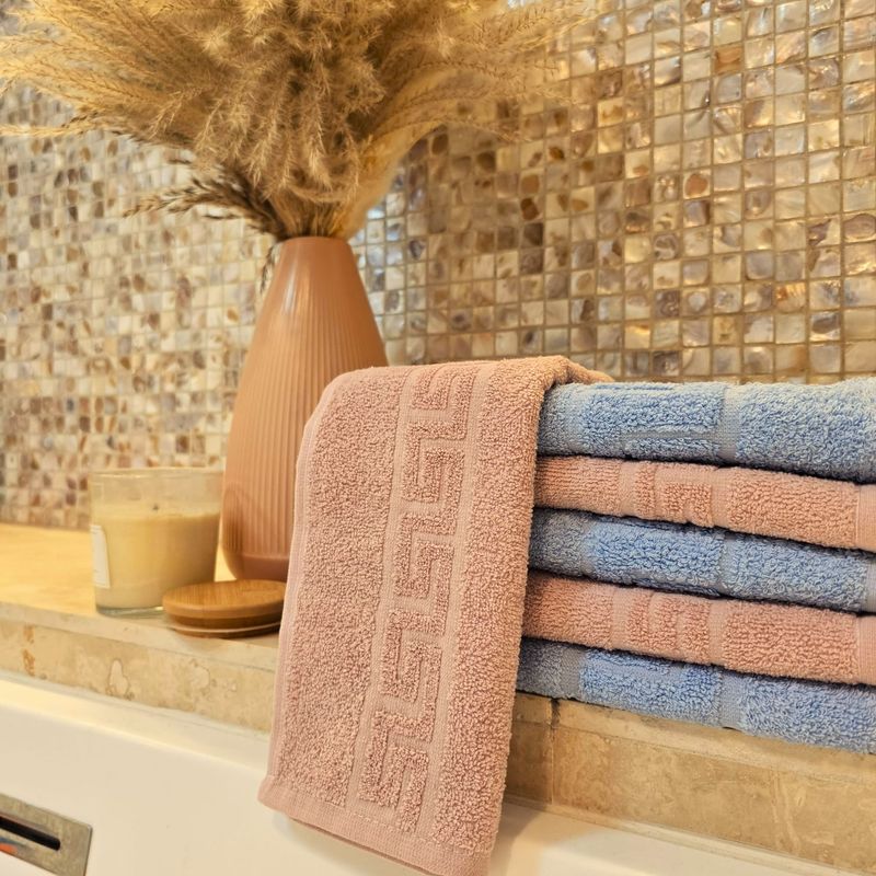 Casa si Gradina - Textile si covoare - Textile baie - Prosoape - Set 6 prosoape pentru maini Kotonia Home- Greek Border, 30x50 cm, 100% Bumbac, bleu si roz ars - Infinity.ro