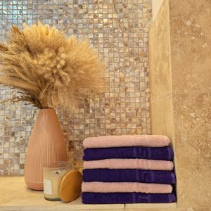 Set 6 prosoape pentru maini Kotonia Home- Greek Border, 30x50 cm, 100% Bumbac, mov si roz ars