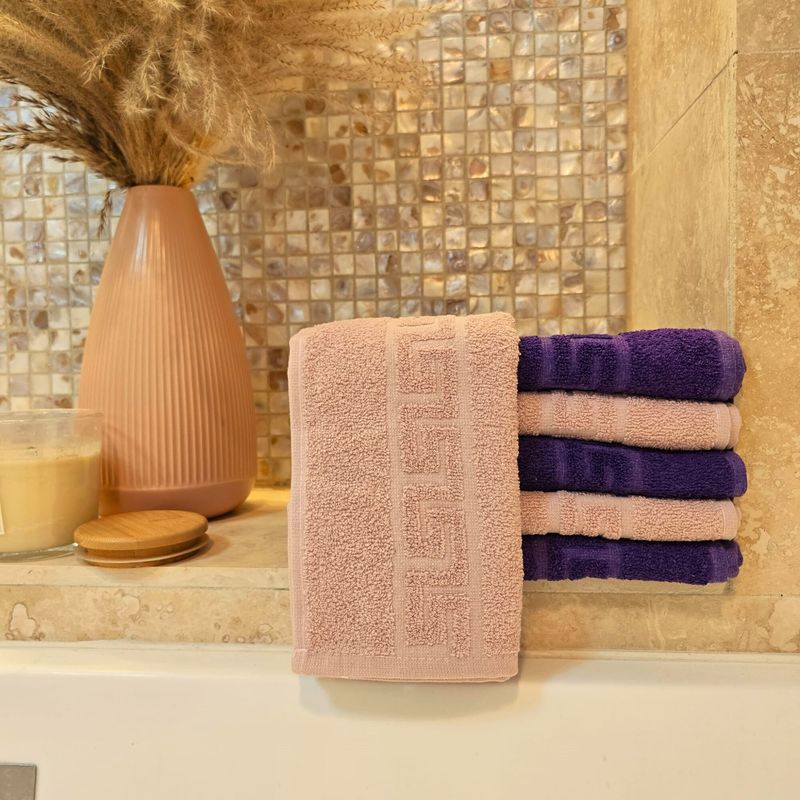 Casa si Gradina - Textile si covoare - Textile baie - Prosoape - Set 6 prosoape pentru maini Kotonia Home- Greek Border, 30x50 cm, 100% Bumbac, mov si roz ars - Infinity.ro