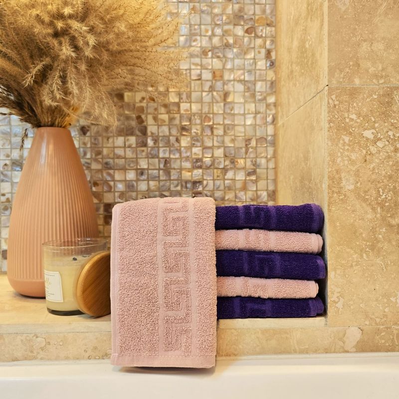 Casa si Gradina - Textile si covoare - Textile baie - Prosoape - Set 6 prosoape pentru maini Kotonia Home- Greek Border, 30x50 cm, 100% Bumbac, mov si roz ars - Infinity.ro