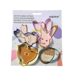 Set 4 forme, din metal, pentru prajituri, model iepuras, Alpina