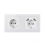 Casa si Gradina - Electrice - Prize - Priza Techstar® Crystal TSU2, Dubla, 2 x USB, 2.1 A, Culoare Alb Frost, Sticla Securizata, 16A - Infinity.ro