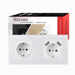 Casa si Gradina - Electrice - Prize - Priza Techstar® Crystal TSU2, Dubla, 2 x USB, 2.1 A, Culoare Alb Frost, Sticla Securizata, 16A - Infinity.ro