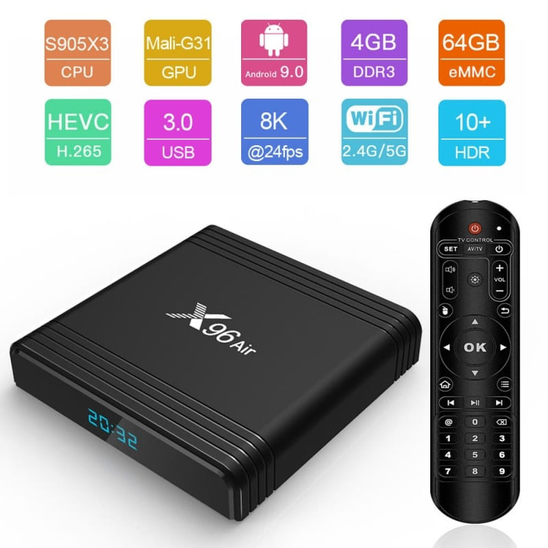 TV, Audio-Video si Foto - Home cinema si Soundbar - Mediaplayere - Mini PC, TV Box X96 Air, 8K, Android 9.0, 4GB RAM, 64GB ROM, S905X3 Quad Core, Mali-G31, USB 3.0, HDR 10+, WiFi 5G - Infinity.ro