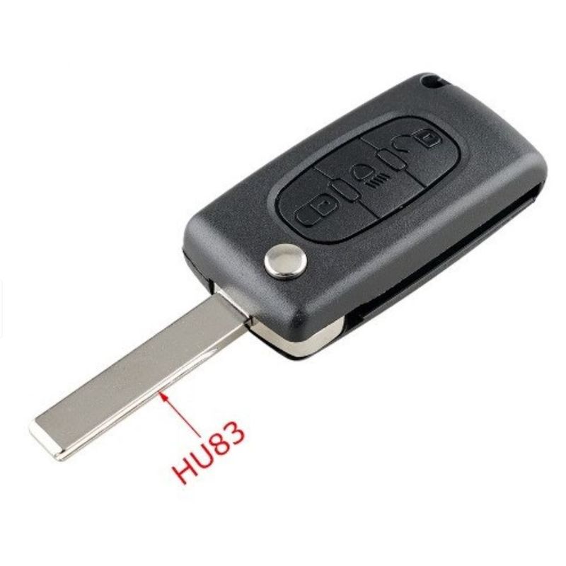 Auto si Moto - Electronice auto - Sisteme de inchidere centralizata - Cheie Auto Completa tip Briceag cu 3 butoane, Compatibila Citroen si Peugeot, include Telecomanda 433 MHz si cip ID46 - Infinity.ro