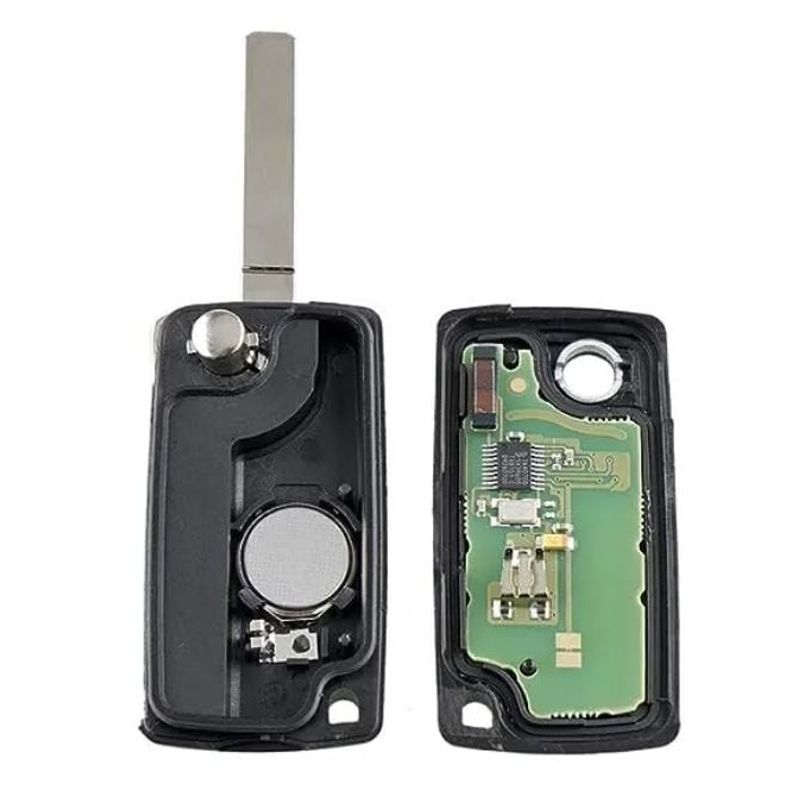 Auto si Moto - Electronice auto - Sisteme de inchidere centralizata - Cheie Auto Completa tip Briceag cu 3 butoane, Compatibila Citroen si Peugeot, include Telecomanda 433 MHz si cip ID46 - Infinity.ro