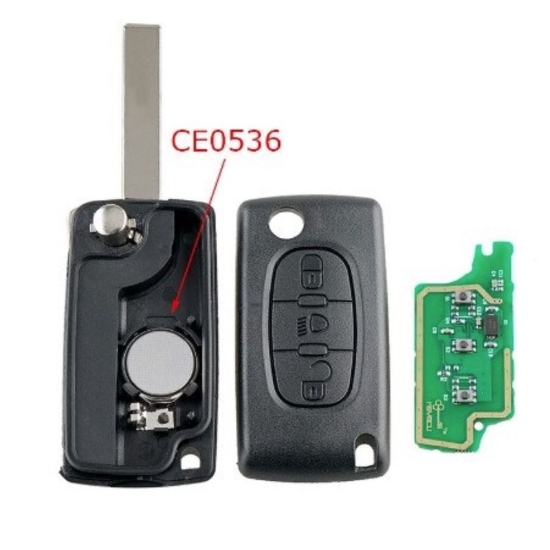 Auto si Moto - Electronice auto - Sisteme de inchidere centralizata - Cheie Auto Completa tip Briceag cu 3 butoane, Compatibila Citroen si Peugeot, include Telecomanda 433 MHz si cip ID46 - Infinity.ro