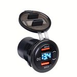 Laptop, Telefoane si Tablete - Telefoane mobile si accesorii - Accesorii Telefoane - Incarcatoare telefoane - Incarcator Auto QC3.0 Dual USB Rezistent la Apa cu Voltmetru si Comutator, Adaptor de Incarcare Rapida 12/24V, Afisaj - Infinity.ro