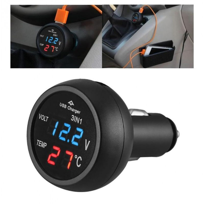 Laptop, Telefoane si Tablete - Telefoane mobile si accesorii - Accesorii Telefoane - Incarcatoare telefoane - Incarcator Auto USB Techstar® cu Voltmetru si Termometru Digital LCD, Conectare la Bricheta 12/24V - Infinity.ro