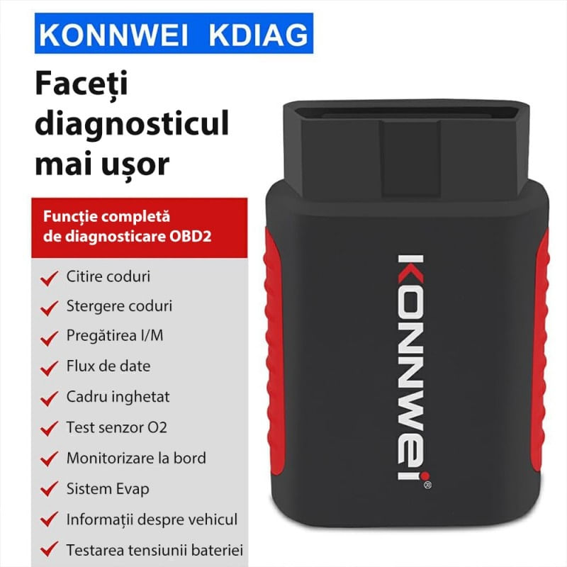 Auto si Moto - Reparatii si depanare - Sisteme de diagnoza - Instrument De Scanare Si Diagnosticare Auto, Konnwei Kdiag, OBD2, Bluetooth 5.0, 9 - 18 V, Compatibil Cu Android si - Infinity.ro