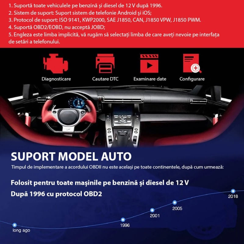 Auto si Moto - Reparatii si depanare - Sisteme de diagnoza - Diagnoza Auto OBD2 KONNWEI KW905, Bluetooth 5.0, Buton ON-OFF, Compatibil Android IOS, ELM 327 OBDII, Negru - Infinity.ro