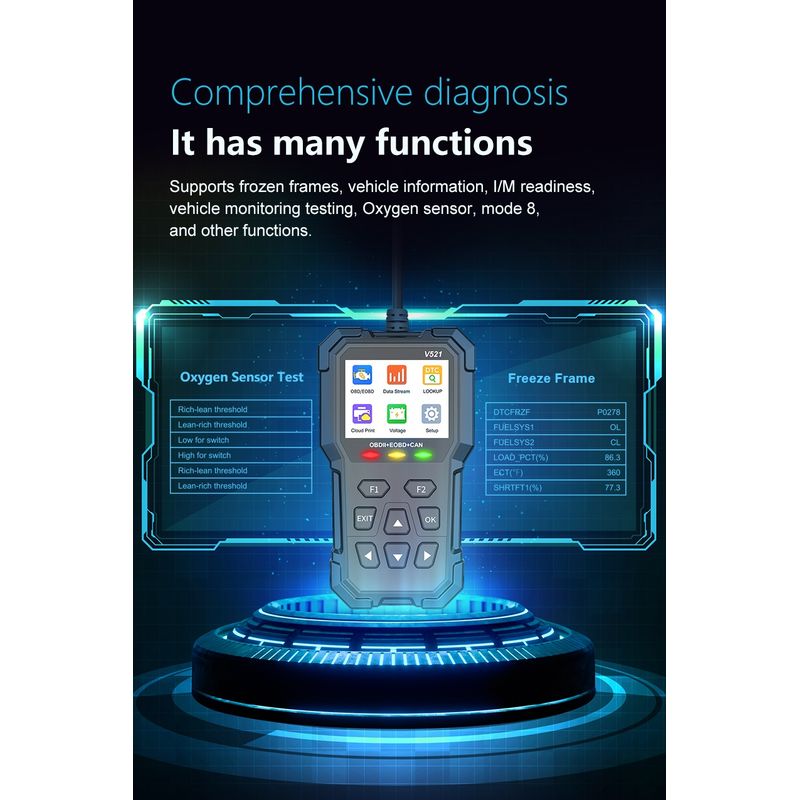 Auto si Moto - Reparatii si depanare - Sisteme de diagnoza - Tester Diagnoza Multimarca Techstar V521, Scanner OBD2 EOBD CAN, Citeste peste 4000 coduri eroare, ARM 32-bit Cortex-M3 - Infinity.ro