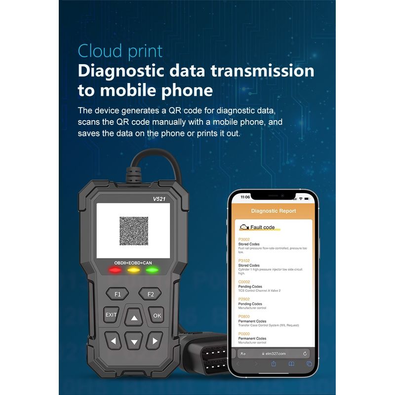 Auto si Moto - Reparatii si depanare - Sisteme de diagnoza - Tester Diagnoza Multimarca Techstar V521, Scanner OBD2 EOBD CAN, Citeste peste 4000 coduri eroare, ARM 32-bit Cortex-M3 - Infinity.ro