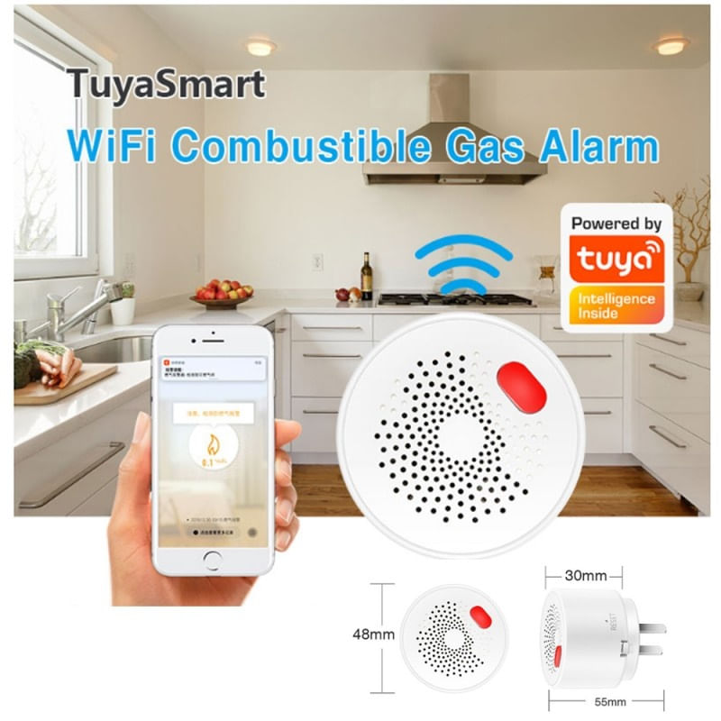 Casa si Gradina - Electrice - Smart Home - Centrale si module smart home - Detector de scurgeri de gaz inteligent Techstar®, Wi-Fi, Notificari in Aplicatiile Tuya si SmartLife, Alarma inclusa - Infinity.ro