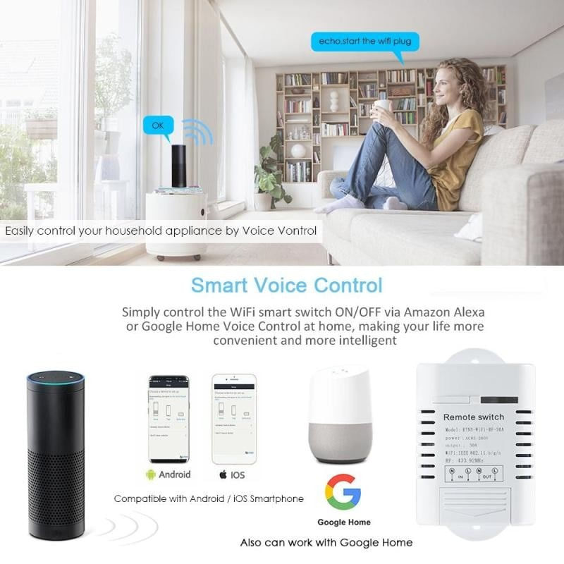 Casa si Gradina - Electrice - Smart Home - Centrale si module smart home - Comutator inteligent WiFi Techstar®, 16A, Smart Home, Compatibil cu iOS si Android, Smart Life si control vocal prin - Infinity.ro
