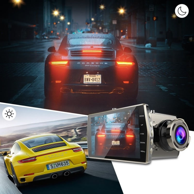 Auto si Moto - Electronice auto - Camere auto si DVR - Camera Video Auto DVR Dubla FullHD Techstar® T667 Unghi 170° Display 4", Senzori Miscare si Night Vision - Infinity.ro