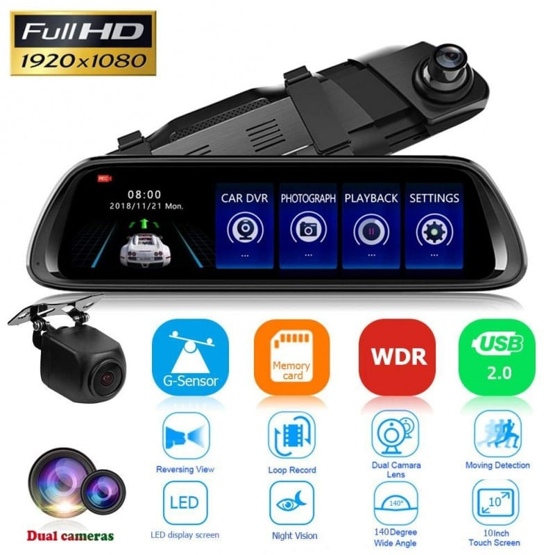 Auto si Moto - Electronice auto - Camere auto si DVR - Camera Video Auto Oglinda DVR Dubla FullHD Techstar® K62, Unghi 170°, Display IPS LED 10", Nightvision, Wide Range - Infinity.ro