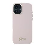 Laptop, Telefoane si Tablete - Telefoane mobile si accesorii - Accesorii Telefoane - Huse telefoane - Husa pentru iPhone 16 Plus - Guess Silicone Script Metal Logo & Frame (GUHCP16MSMBSLP) - Roz - Infinity.ro