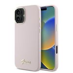 Laptop, Telefoane si Tablete - Telefoane mobile si accesorii - Accesorii Telefoane - Huse telefoane - Husa pentru iPhone 16 Plus - Guess Silicone Script Metal Logo & Frame (GUHCP16MSMBSLP) - Roz - Infinity.ro