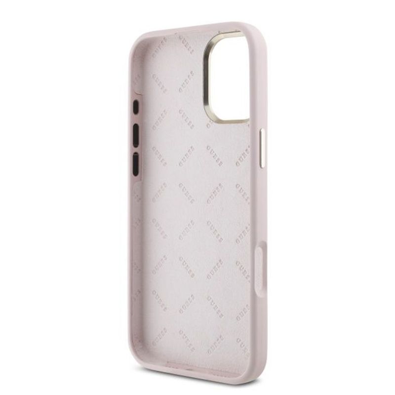 Laptop, Telefoane si Tablete - Telefoane mobile si accesorii - Accesorii Telefoane - Huse telefoane - Husa pentru iPhone 16 Plus - Guess Silicone Script Metal Logo & Frame (GUHCP16MSMBSLP) - Roz - Infinity.ro