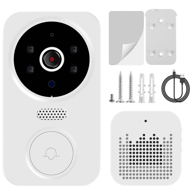 Casa si Gradina - Electrice - Accesorii electrice - Sonerii electrice - Sonerie inteligenta Techstar® M8 Tuya, 1080P, 2.4G WIFI , 800 mAh, DC5V/2A, Vizibilitate nocturna, IP 65, Alb - Infinity.ro