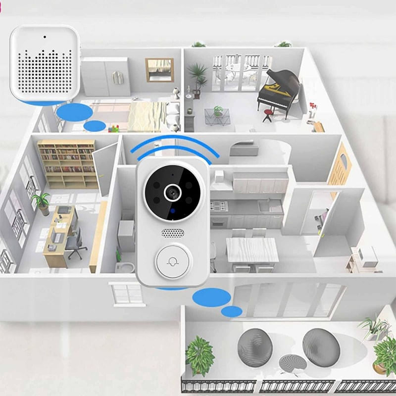 Casa si Gradina - Electrice - Accesorii electrice - Sonerii electrice - Sonerie inteligenta Techstar® M8 Tuya, 1080P, 2.4G WIFI , 800 mAh, DC5V/2A, Vizibilitate nocturna, IP 65, Alb - Infinity.ro