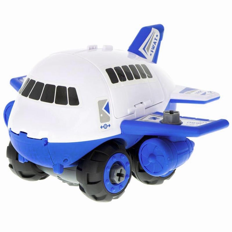 Jucarii, Copii si Bebe - Jucarii si jocuri - Seturi de constructie si cuburi - Seturi de constructie - Set constructie Avion Albastru, cu 4 Masinute, Accesorii si Surubelnita, SALAMANDRA KIDS® - Infinity.ro