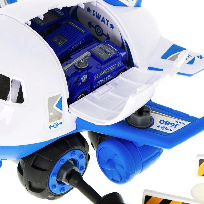 Jucarii, Copii si Bebe - Jucarii si jocuri - Seturi de constructie si cuburi - Seturi de constructie - Set constructie Avion Albastru, cu 4 Masinute, Accesorii si Surubelnita, SALAMANDRA KIDS® - Infinity.ro