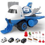 Jucarii, Copii si Bebe - Jucarii si jocuri - Seturi de constructie si cuburi - Seturi de constructie - Set constructie Avion Albastru, cu 4 Masinute, Accesorii si Surubelnita, SALAMANDRA KIDS® - Infinity.ro
