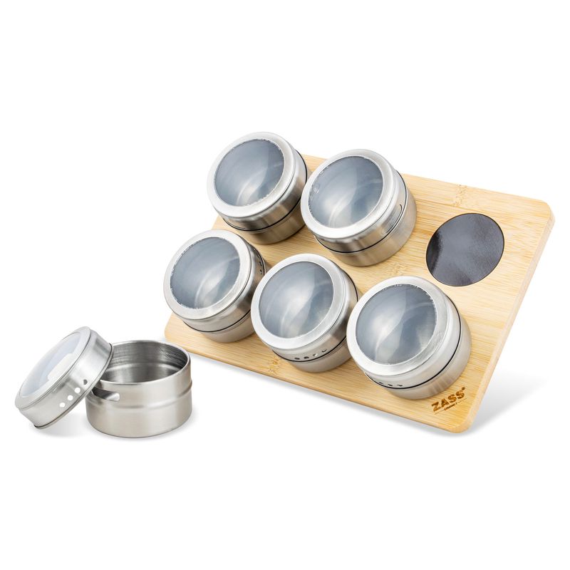 Casa si Gradina - Bucatarie si vesela - Ustensile bucatarie - Rasnite si dozatoare condimente - Set Recipiente condimente cu suport magnetic, 7 piese ZASS Gourmet ZG-MSR 01, 6.3 x 4 cm, 100 ml, Argintiu - Infinity.ro