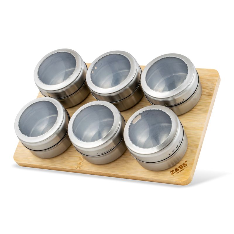 Casa si Gradina - Bucatarie si vesela - Ustensile bucatarie - Rasnite si dozatoare condimente - Set Recipiente condimente cu suport magnetic, 7 piese ZASS Gourmet ZG-MSR 01, 6.3 x 4 cm, 100 ml, Argintiu - Infinity.ro