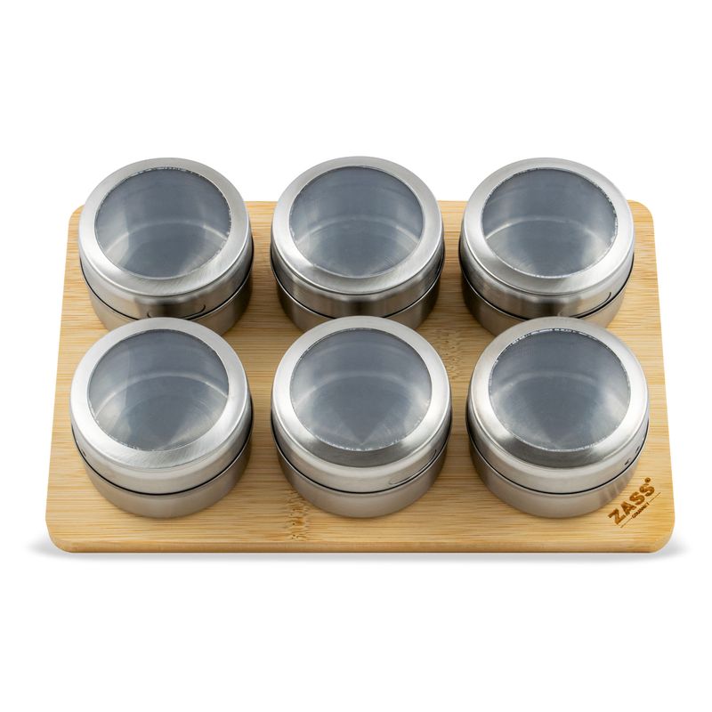 Casa si Gradina - Bucatarie si vesela - Ustensile bucatarie - Rasnite si dozatoare condimente - Set Recipiente condimente cu suport magnetic, 7 piese ZASS Gourmet ZG-MSR 01, 6.3 x 4 cm, 100 ml, Argintiu - Infinity.ro