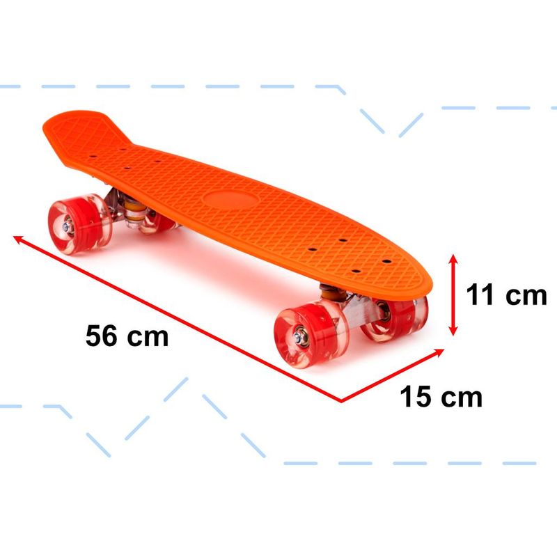 Sport si Outdoor - Role, trotinete si skateboard - Placi de rulat - Skateboard - Skateboard Penny Board pentru copii cu roti din cauciuc, iluminate LED, culoare Orange - Infinity.ro