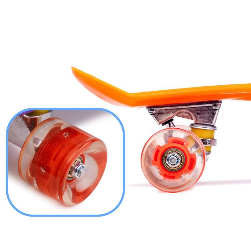 Sport si Outdoor - Role, trotinete si skateboard - Placi de rulat - Skateboard - Skateboard Penny Board pentru copii cu roti din cauciuc, iluminate LED, culoare Orange - Infinity.ro
