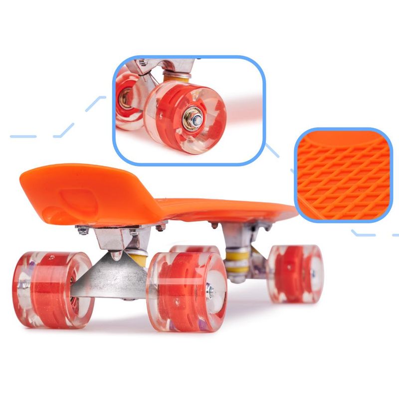 Sport si Outdoor - Role, trotinete si skateboard - Placi de rulat - Skateboard - Skateboard Penny Board pentru copii cu roti din cauciuc, iluminate LED, culoare Orange - Infinity.ro