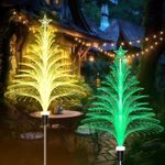 Casa si Gradina - Corpuri si surse de iluminat - Iluminat exterior - Lampi solare - Set cu 2 Lampi Solare in forma de Bradut de Craciun, 7 Culori Schimbatoare, 90cm Inaltime, Multicolor - Infinity.ro