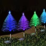 Casa si Gradina - Corpuri si surse de iluminat - Iluminat exterior - Lampi solare - Set cu 2 Lampi Solare in forma de Bradut de Craciun, 7 Culori Schimbatoare, 90cm Inaltime, Multicolor - Infinity.ro